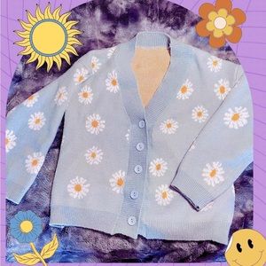 Light Blue Sweater with White Flowers